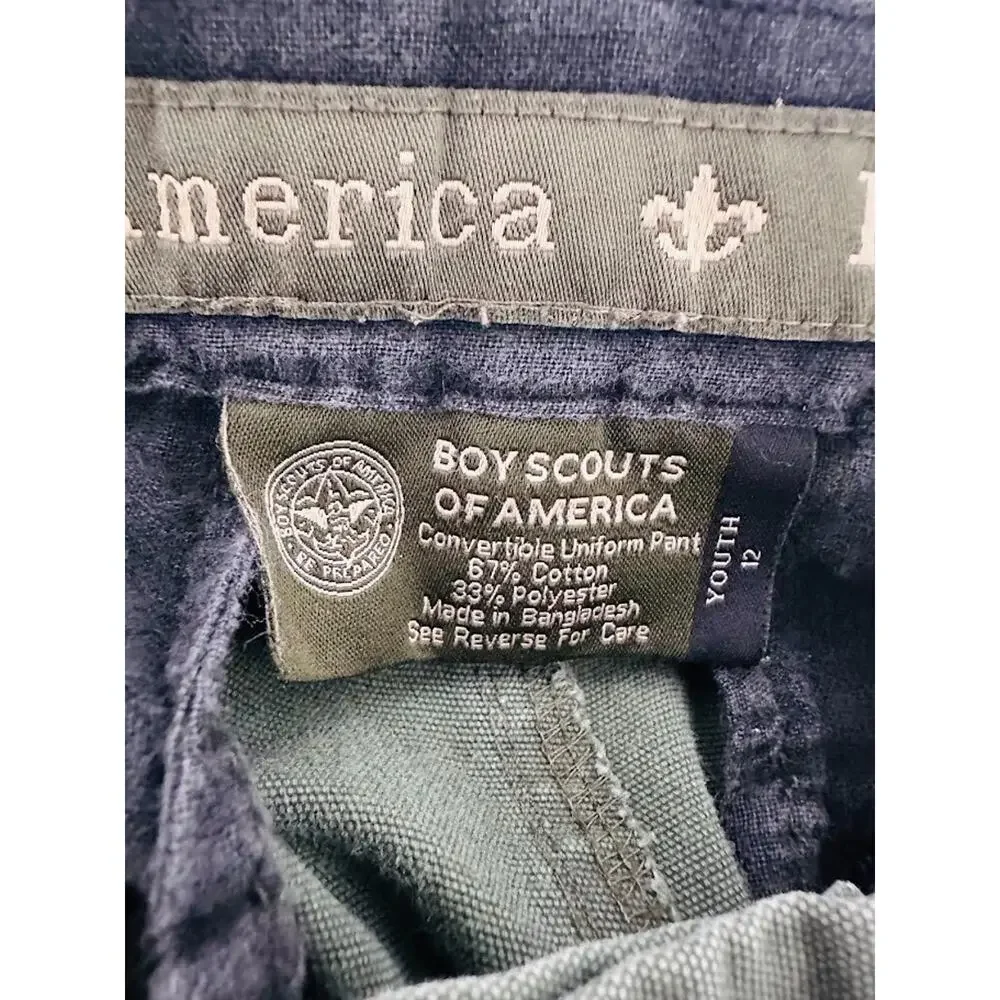 Boy Scouts of America BSA Green‎ Cargo Canvas Convertible Pants Youth Size 12